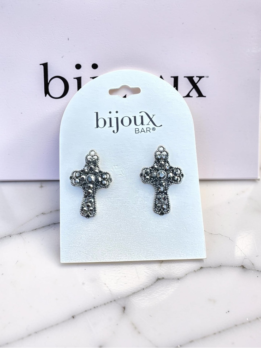 Silver Cross Stud Earrings - Picture 1 of 3